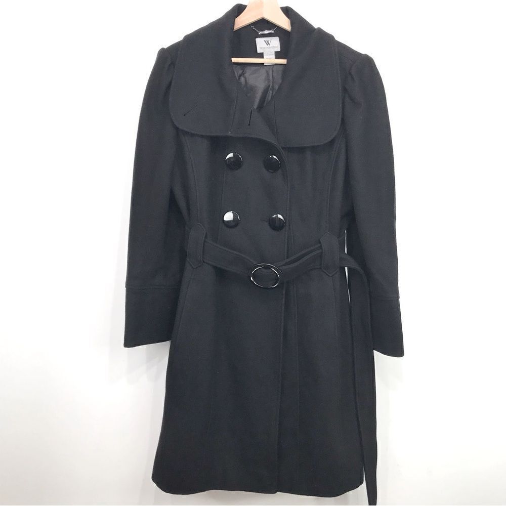 Worthington Black Wool Blend Button Up Trench Coat